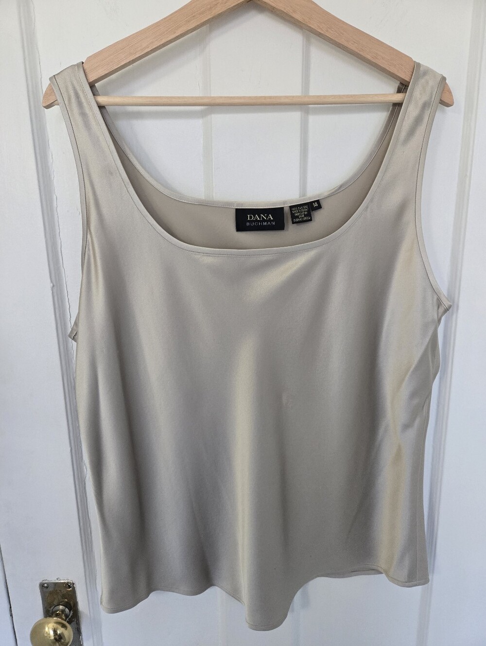 Dana Buchman Women's Silk Tank Taupe Size L Quiet Luxury Layering Old Money Chic
